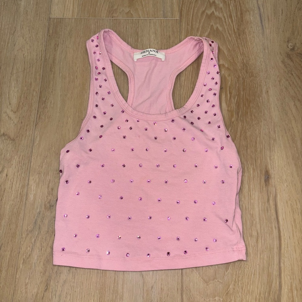 Pink Rhinestone Embellished Tank Top - Picture 2 of 4